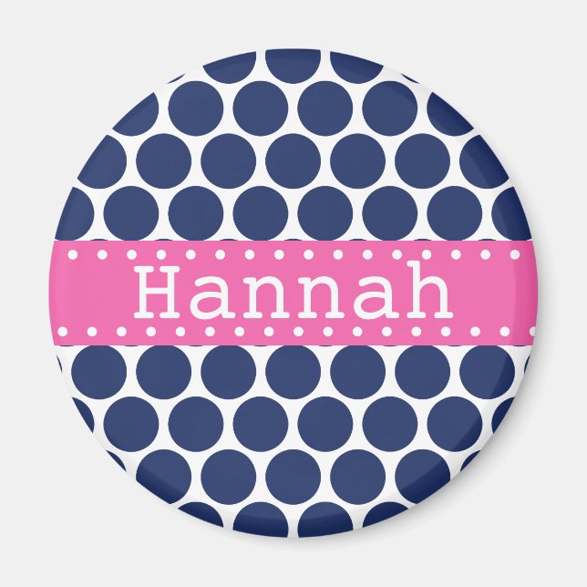 Dunkel blaue Polka Dot Muster Hot Pink Banner Magnet (Vorne)