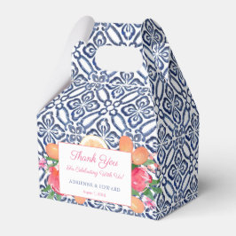 Dunkel blaue Vintag Tiles Citrus Pink Polterabend Geschenkschachtel