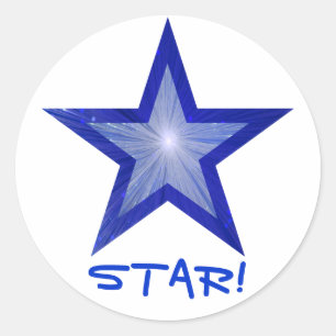 Dunkel blauer Star 'STAR' runder Aufkleber weiß!