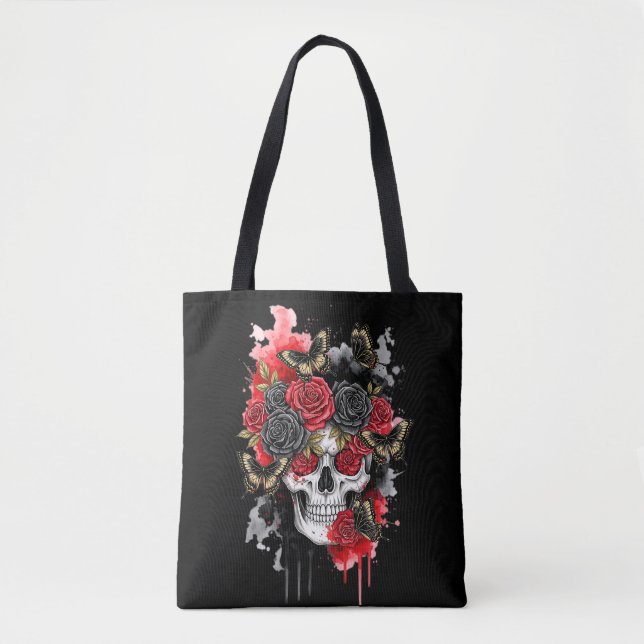 Dunkel das Vermächtnis - Gothic Skull & Rose Tote  (Vorderseite)