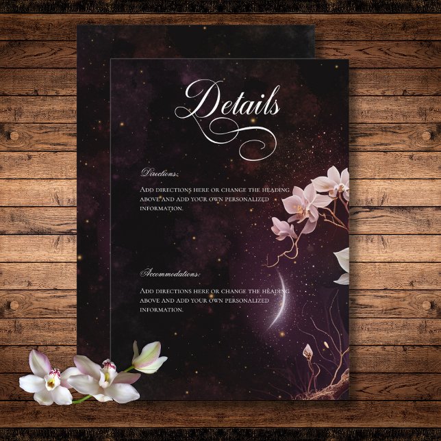 Dunkel-gotische Schwarz-Weiß-Orchideen-Zauber Deta Begleitkarte (Dark Gothic Black & White Orchid Spells Details Enclosure Card)