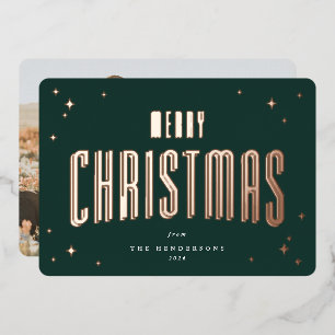 Dunkel grün frohe Weihnachten Retro Stars Foto Folien Feiertagskarte