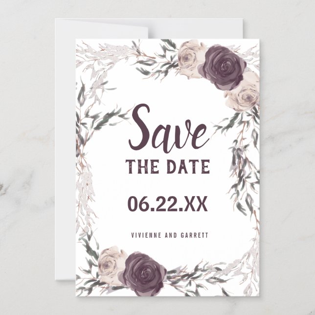 Dunkel Lila Blush Pink Save the Date blass Magneteinladung (Vorderseite)