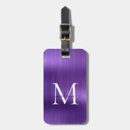 Dunkel Lila gebürstetes Monogramm-Glam Gepäckanhänger