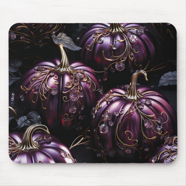 DUNKEL LILA HALLOWEEN PUMPKINS MIT GOLDORNAMENS MOUSEPAD (Vorne)
