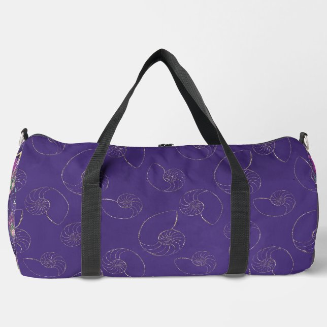 DUNKEL LILA MIT GOLD SAASHELLS & MERMAIDS DUFFLE BAG (Vorderseite)