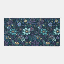 Dunkel Lila und Aquamarin floral Gemustert Schreibtischunterlage