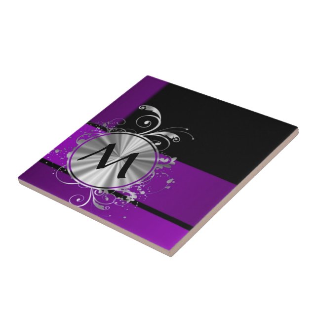 Dunkel lila und Monogramm Fliese (Seite)