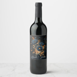 Dunkel Marineblau Gold Rustikale Florale Glamour H Weinetikett
