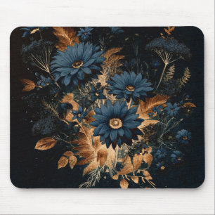 Dunkel Marineblau und Gold Rustikale Florale Glam Mousepad