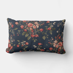 Dunkel marineblaue rote Salbei Cottage Floral Lendenkissen