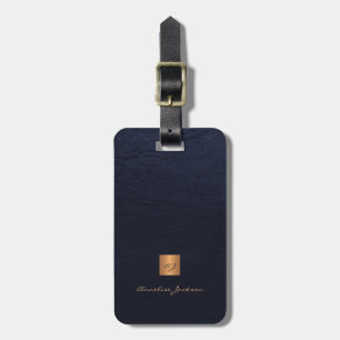 Dunkel marineblaues Leder goldenes Monogramm elega Gepäckanhänger