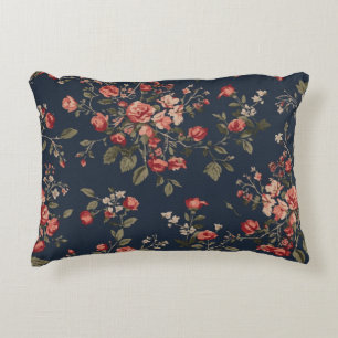 Dunkel marineblaues rotes Salbei Cottage Blumenmus Dekokissen