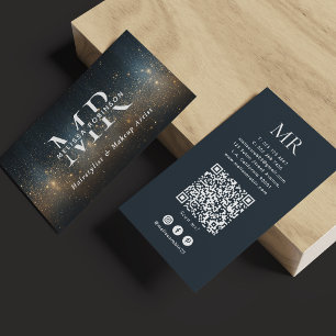 Dunkel marineblaues und goldenes Glitter-QR-Code-M Visitenkarte