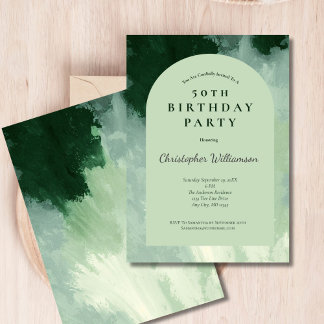 Dunkel & Mini Green Watercolor Arch 50. Geburtstag Einladung