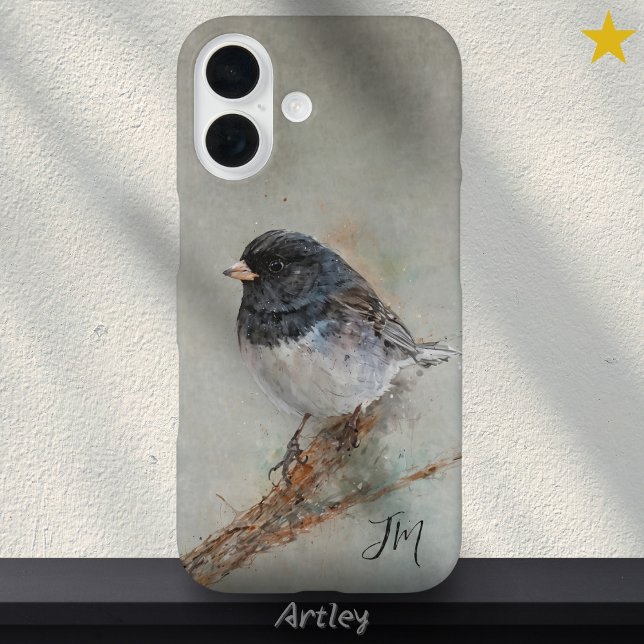 Dunkel-Mit Augen Junco Bird Painting Initials Indi Case-Mate iPhone Hülle (Von Creator hochgeladen)