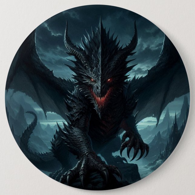 Dunkel, mittelalterlicher Drache Button (Vorderseite)
