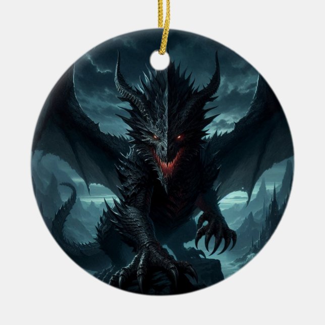 Dunkel, mittelalterlicher Drache Keramik Ornament (Vorne)