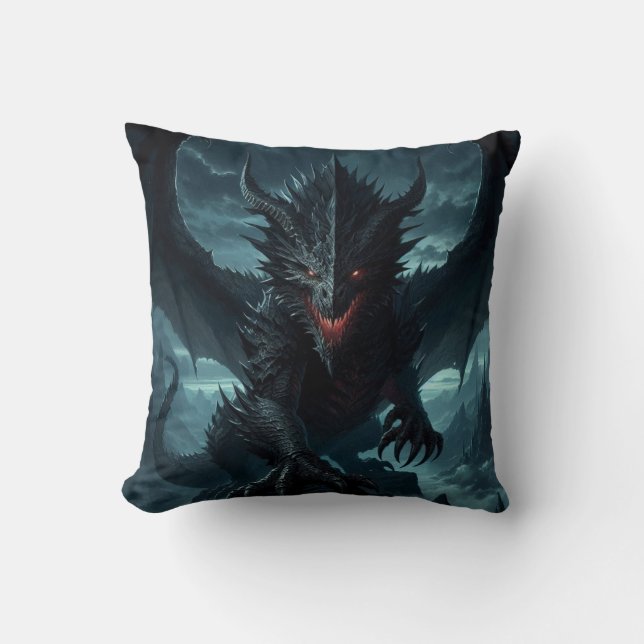 Dunkel, mittelalterlicher Drache Kissen (Vorderseite)
