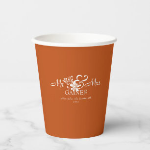Dunkel orange shabby chic Mr & Mrs Hochzeitspapier Pappbecher
