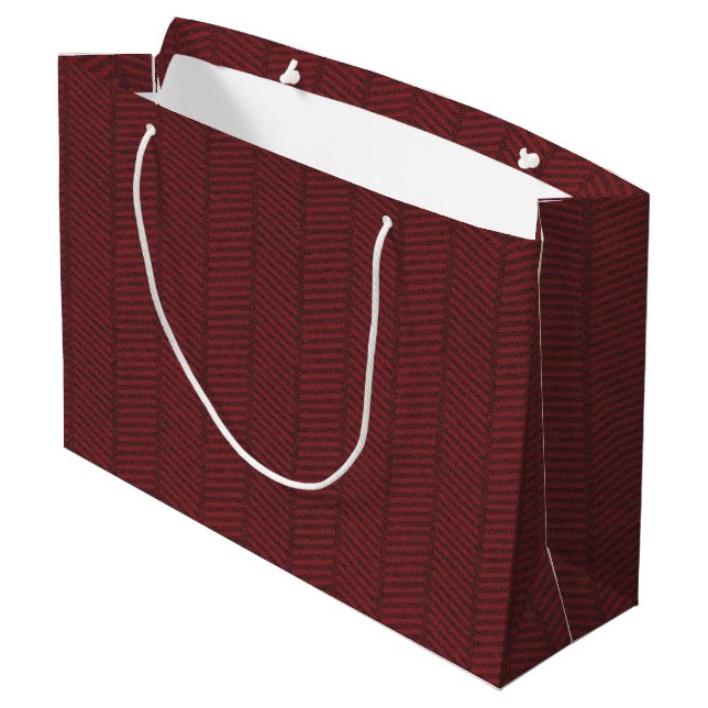 Dunkel Red Herringbone Muster Große Geschenktasche Geschenktüte (Rückseite Schrägansicht)