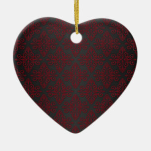 Dunkel Schwarz und Rot Damask Keramik Ornament