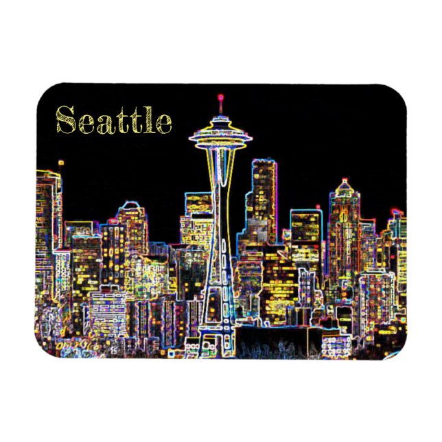 Dunkel sei die Nacht - Leuchtende Seattle Skyline Magnet (Horizontal)
