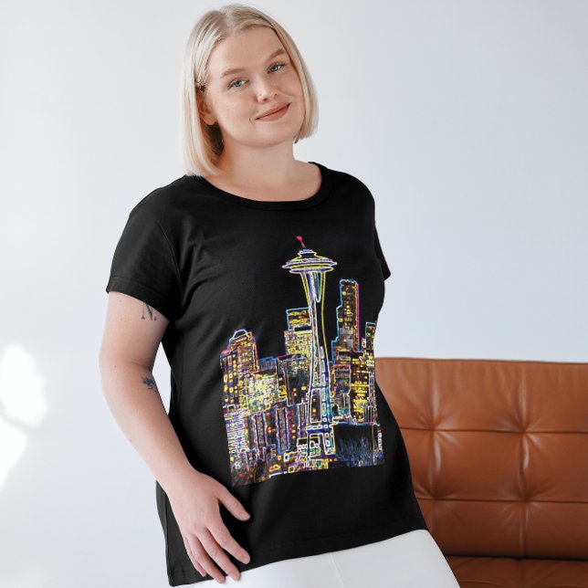 Dunkel sei die Nacht - Leuchtende Seattle Skyline T-Shirt (Von Creator hochgeladen)