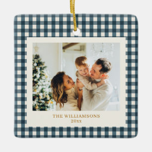 Dunkel Türkis Gingham Familienfoto Personalisiert  Keramikornament