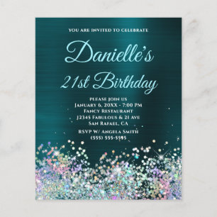 Dunkel Türkis Holo Glitter 21. Geburtstag Flyer