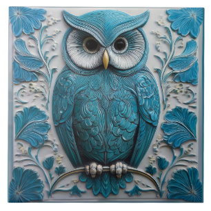 Dunkel türkisblaue falsche Relief Art Nouveau Eule Fliese