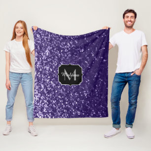 Dunkel ultra violett lila Glitter Funkeln Monogram Fleecedecke