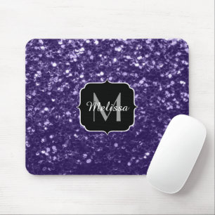 Dunkel ultra violett lila Glitter funkelt Monogram Mousepad