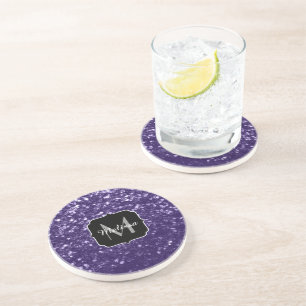 Dunkel ultra violett lila Glitter Funken Monogramm Getränkeuntersetzer