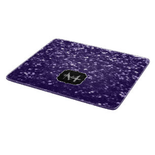 Dunkel ultra violett lila Glitter Funken Monogramm Schneidebrett