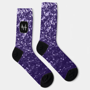 Dunkel ultra violett lila Glitter Funken Monogramm Socken
