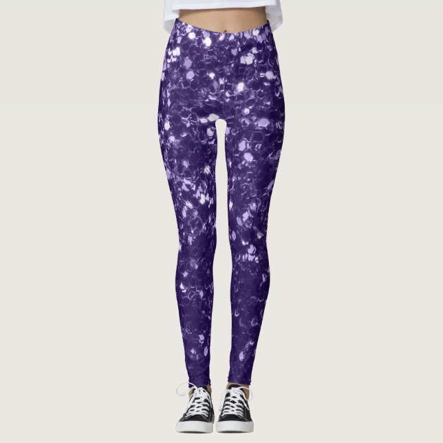Dunkel ultra violett lila Glitzer Glitzern Leggings (Vorderseite)