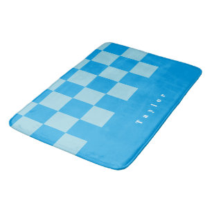 Dunkel und hellblau quadratische Blockmuster Badematte