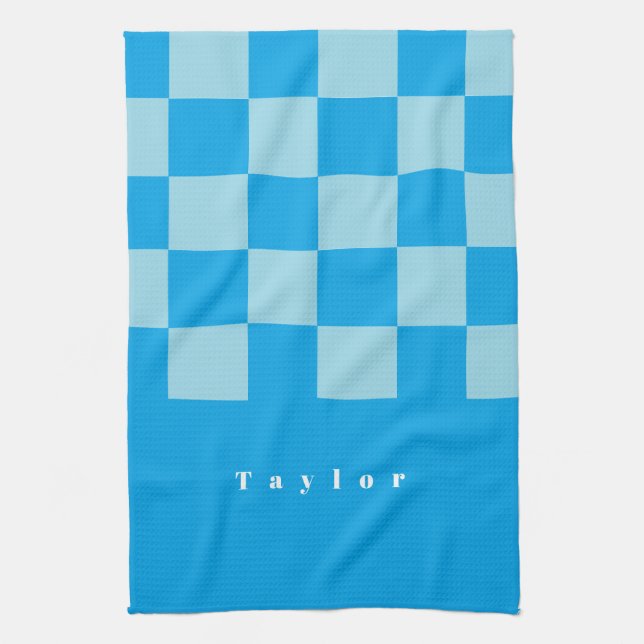 Dunkel und hellblau quadratische Blockmuster Geschirrtuch (Vertikal)
