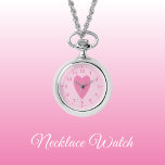Dunkel-und hellrosa Liebe Herz Necklace Beobachten Armbanduhr<br><div class="desc">Necklace Watch Geschenk. Mit rosa Herz- und Uhrennummern auf einem hellrosa Hintergrund.</div>