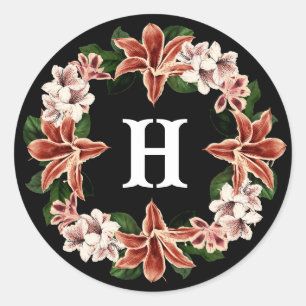 Dunkel und Moody Monogram Sticker Schwarz Botanisc