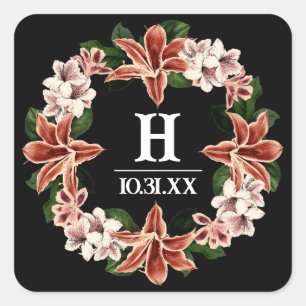 Dunkel und Moody Monogram Sticker Schwarz Botanisc