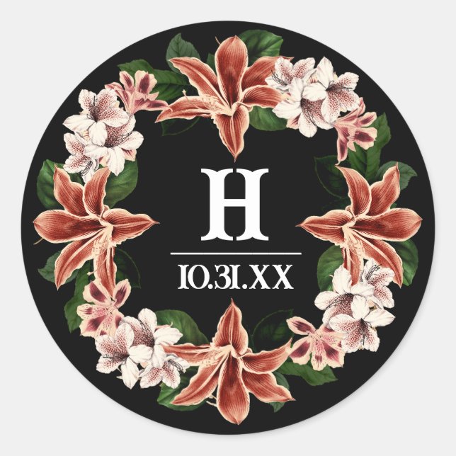 Dunkel und Moody Monogram Sticker Schwarz Botanisc (Vorderseite)