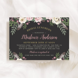 Dunkel und Moody Rose Rosa Floral Bridal Luncheon Einladung