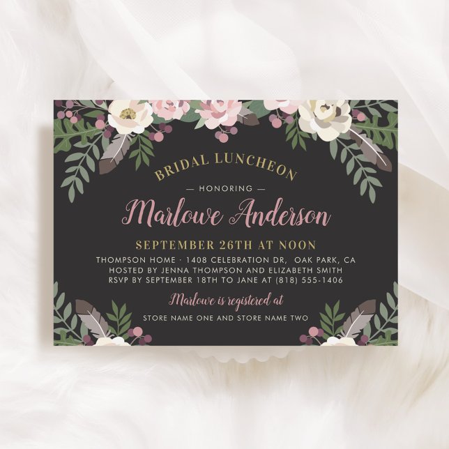 Dunkel und Moody Rose Rosa Floral Bridal Luncheon Einladung (Von Creator hochgeladen)