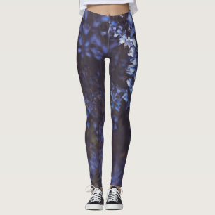 Dunkel violettblaue Blumen Leggings