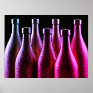 Dunkel violette Retro-Stahlflaschen an einer Wand Poster