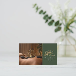 Dunkel Waldgrün Hot Stone Massage Lotus Visitenkarte