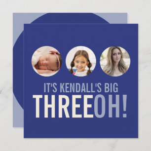 Dunkelblau 30. THREEOH! Foto Geburtstag Einladung