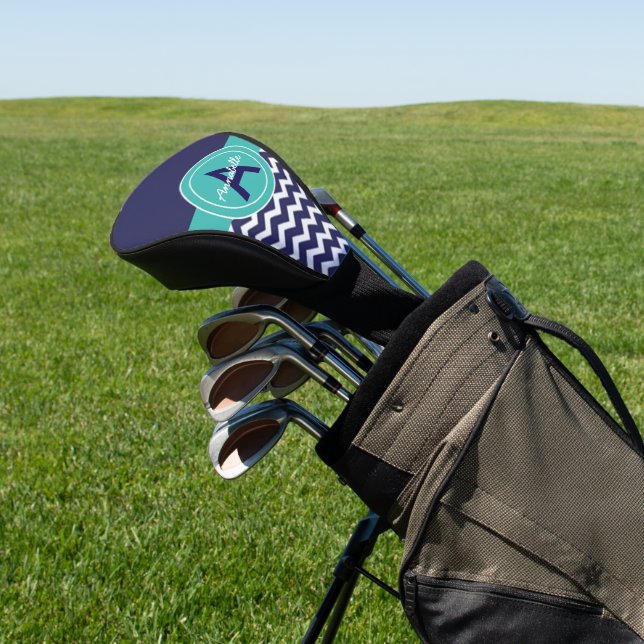 Dunkelblau Aquamarin Zickzack Golf Headcover (In SItu)